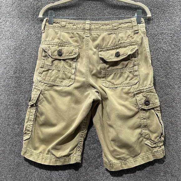 American Eagle Longer Length Cargo Shorts Men 28 Tan Y2k Skate Grunge Baggy - Picture 2 of 14